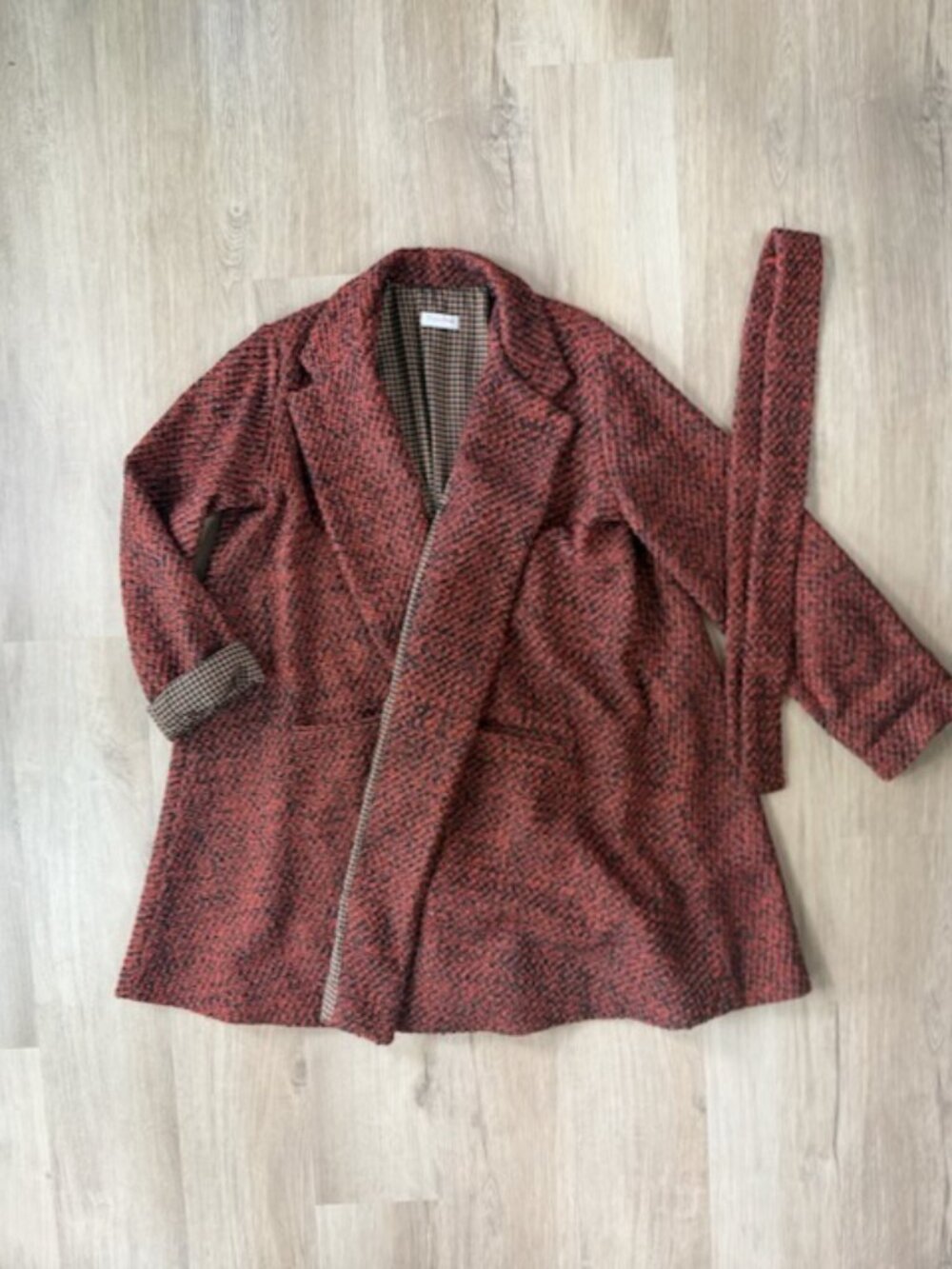 Topolina Boucle Wrap Coat 60s Style Red Black Belted EUC